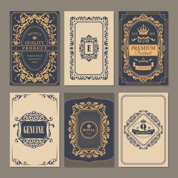 Calligraphic vintage floral cards collection vector art illustration