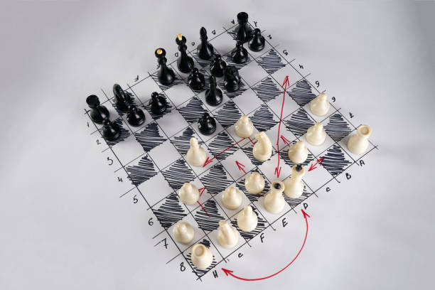 istock White strategy board with chess figures.  Plan of battle 642994346