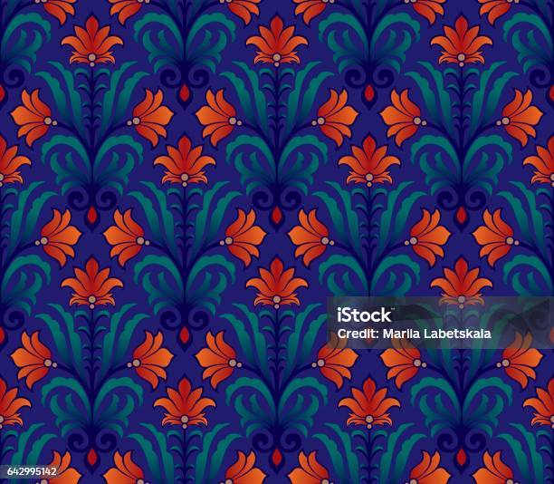 Vector Damask Seamless Pattern Stock Illustration - Download Image Now - Baroque Trinity Statue, Clip Art, Curve-Billed Thrasher