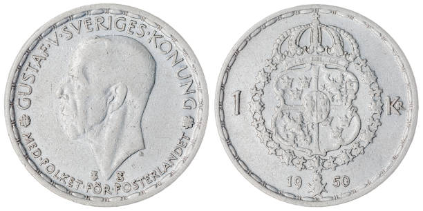 istock 1 krone 1950 coin isolated on white background, Sweden 643009906