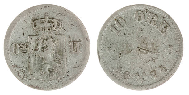 10 ore 1871 coin isolated on white background, Norway