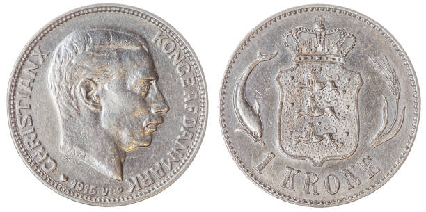 1 krone 1915 coin isolated on white background, Denmark
