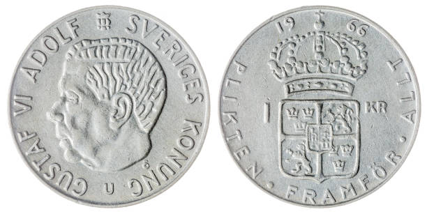 istock 1 krone 1966 coin isolated on white background, Sweden 643009936