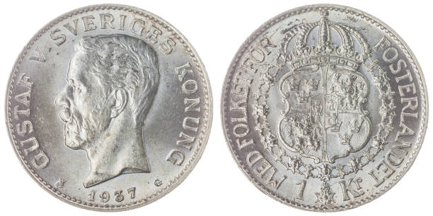 istock 1 krone 1937 coin isolated on white background, Sweden 643009944