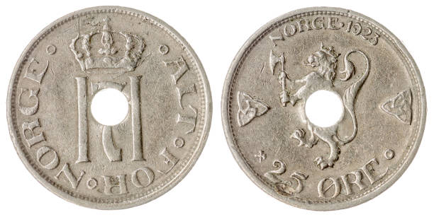 istock 25 ore 1923 coin isolated on white background, Norway 643009956