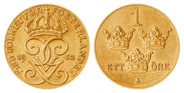 1 ore 1932 coin isolated on white background, Sweden