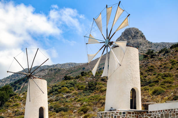 istock White windmills in Lassithi district on Crete island 643014012
