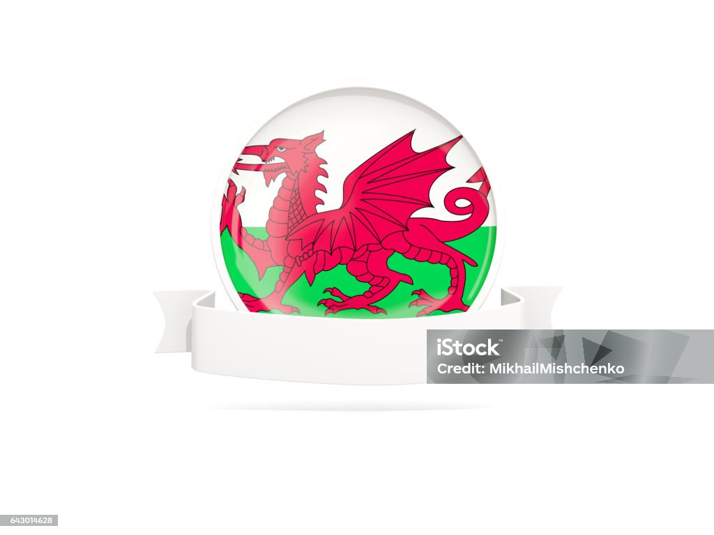 Flag of wales with banner Flag of wales with empty banner  isolated on white. 3D illustration Award Ribbon stock illustration