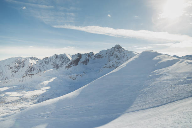istock Snowy slopes in winter mountains. Skiing resorts. 643015000
