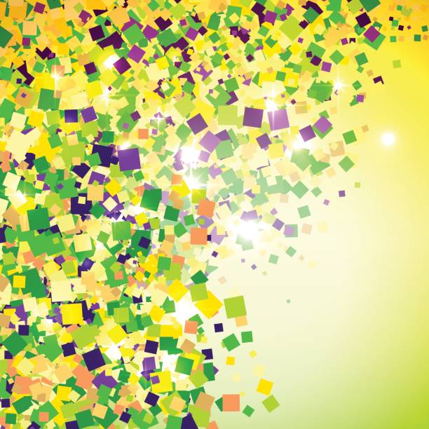 istock Vector Carnival Mardi Gras confetti background in purple, green and yellow. Carnival Party wallpaper 643024690