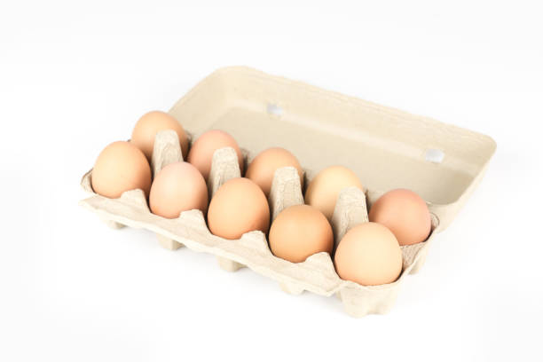 istock Chicken eggs for market place on White Background 643028916