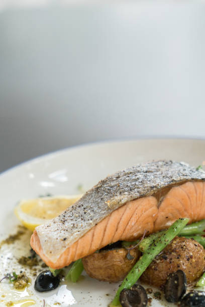 istock Salmon fish fillet grilled steak 643035380