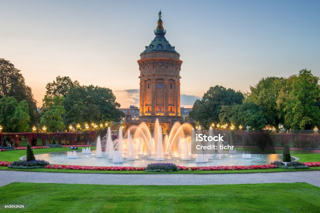 Mannheim, Germany View of the old Water Tower in Mannheim at Sunset Mannheim Stock Photo