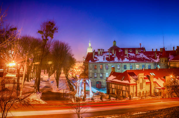 istock Night Lviv cityscape in the winter 643047126