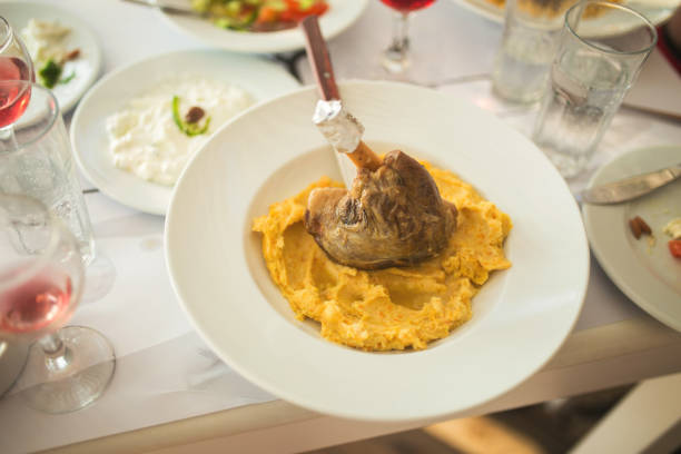 Wonderful lam chops on a plate with mashed portatoes