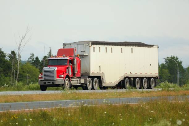 istock Semi Truck delivering its load on interstate highway 643050254