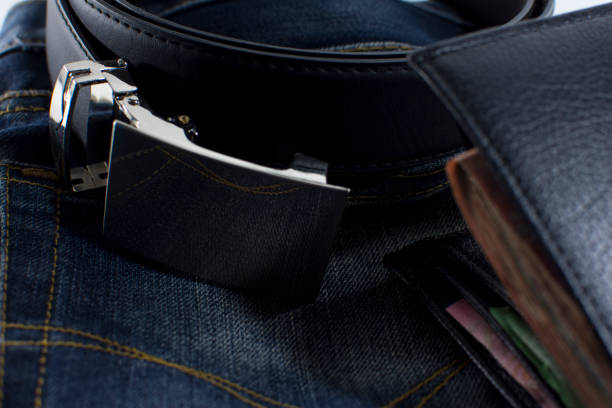 istock Black wallet with men's clothing and accessories. 643053482