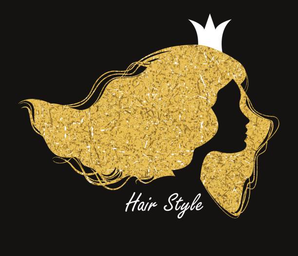 Silhouette head with golden hair and crown.Vector illustration o Silhouette head with golden hair and crown.Vector illustration of woman beauty salon beauty queen stock illustrations
