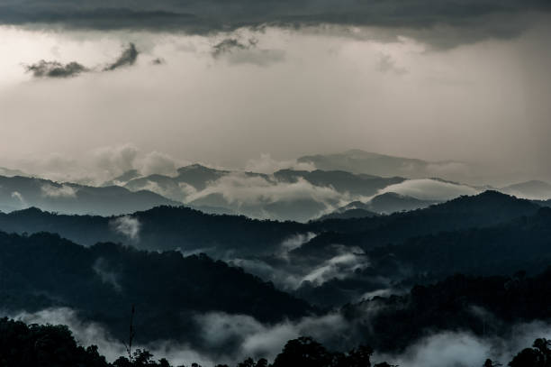 istock Misty summer mountain hills landscape 643056636