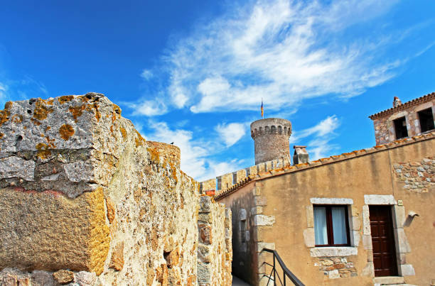 Old Town with blue sky in Tossa de Mar village, Costa Brava, Spain