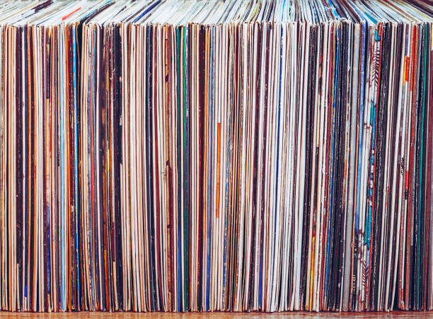 Old vinyl records, collection of albums stock photo