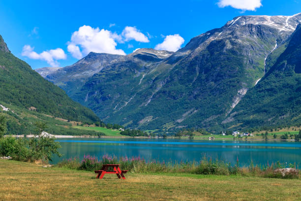 istock Mountain and lake Lovatnet, Norway 643063288