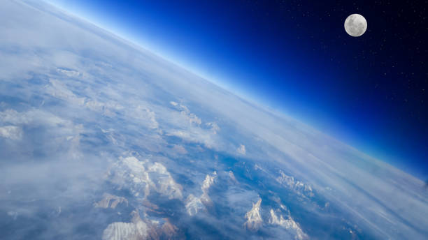 istock Compositing - planet earth, clouds, mountains with moon and stars 643070600