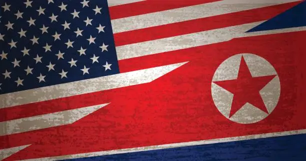 Vector illustration of USA and North Korea flag with grunge texture background
