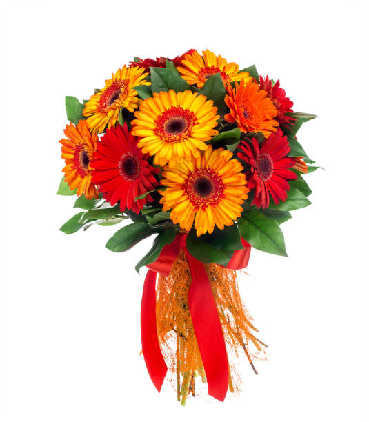 istock Flower bouquet of red and orange gerberas 643084126