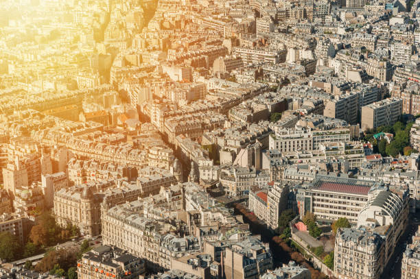 istock Aerial view of Paris at sunset 643086686