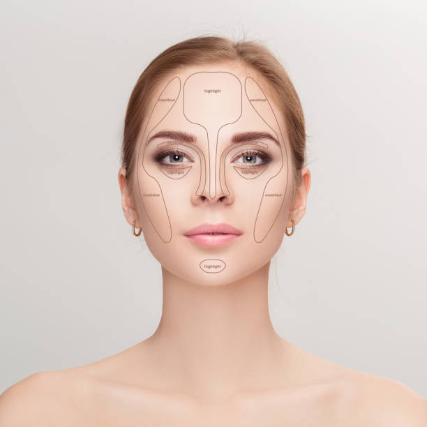 istock Contouring. Make up woman face on grey background.  Professional 643093630