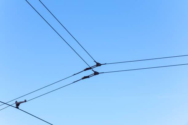 istock Overhead electric tram lines against a blue sky 643100006
