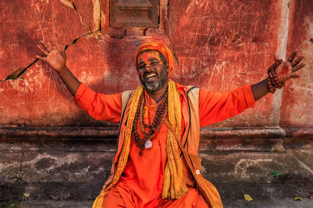 istock Sadhu - indian holyman sitting in the temple 643106256