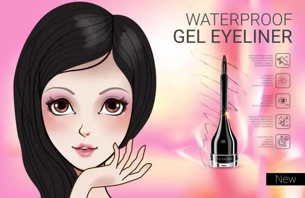 Vector illustration of Vector Illustration with Manga style girl and gel eyeliner container.