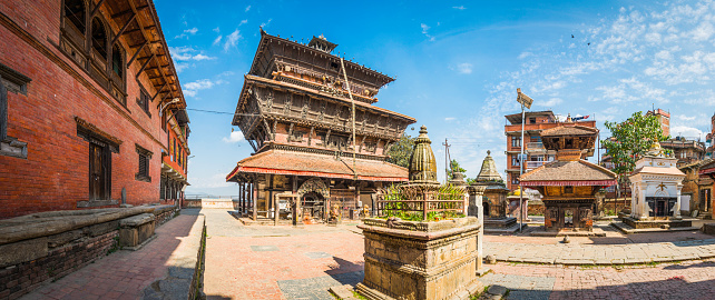 The historic shrines of Bagh Bhairab temple in Kirtipur, the ancient Newar city in Kathmandu, Nepal's vibrant capital city.
