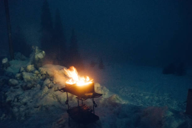 istock Fire in grill  in night in winter 643142734