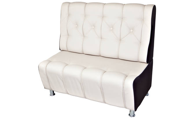 istock Double seater sofa lounge leather white,  isolated on white. 643145962