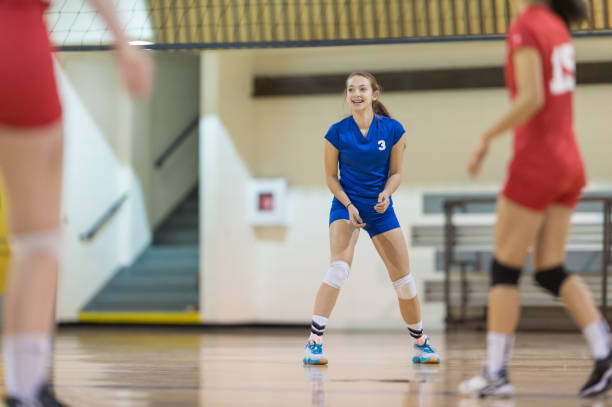 여자 고등학교 배구 팀 - volleyball child indoors sport 뉴스 사진 이미지