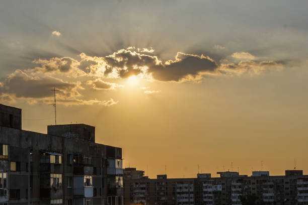istock Apartment building at sunset 643153914