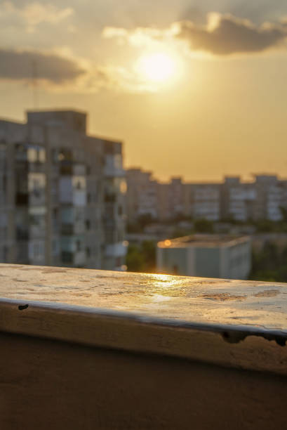 istock Apartment buildings in Bucharest at sunset 643153940