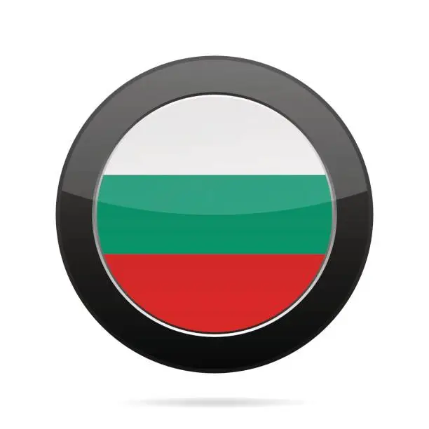 Vector illustration of Flag of Bulgaria. Shiny black round button.