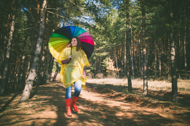 istock Woman with umbrella wearing rubber boots 643166762