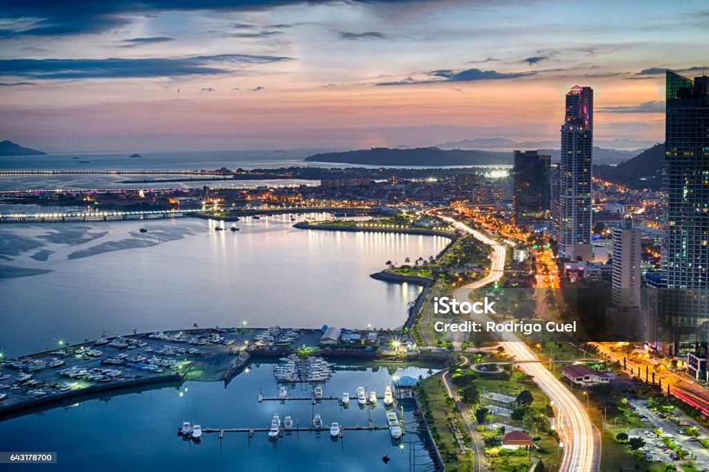 Avenida Balboa at Dusk Avenida Balboa at Dusk in Panama City, Panama Panama City - Panama Stock Photo