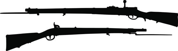 Historical military rifles Hand drawing of black silhouettes of two vintage military rifles bayonet stock illustrations