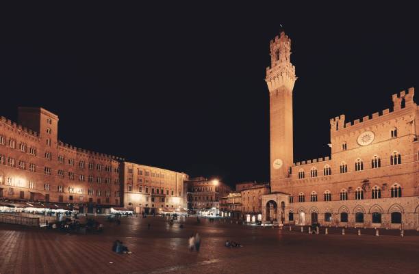 istock Siena City Hall Bell Tower at night 643181502