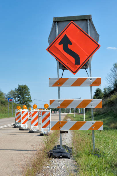 istock Road Contruction Warning Safety Signs and Reflectors 643189988