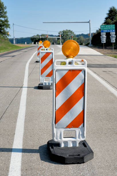 istock Road Contruction Warning Safety Signs and Reflectors 643190138