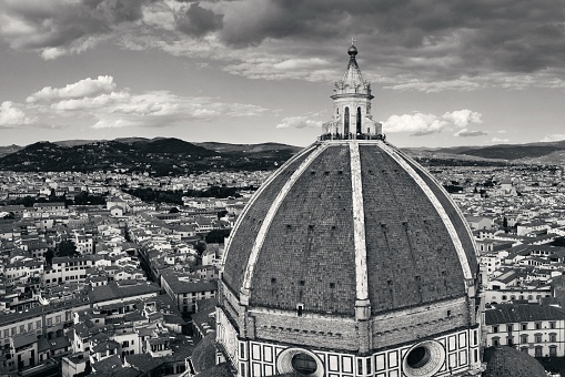 Duomo Santa Maria Del Fiore dome and skyline in Florence Italy.