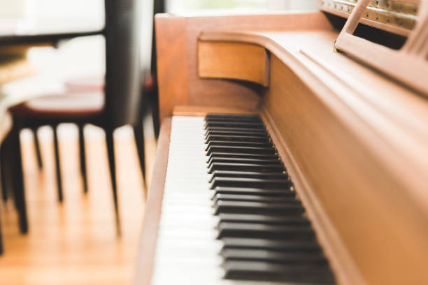 istock Upright piano keyboard or piano keys 643193340
