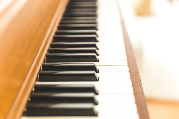 istock Upright piano keyboard or piano keys 643193786